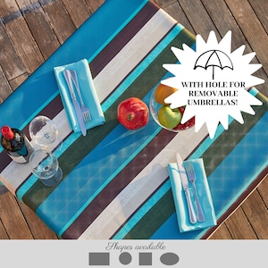 Outdoor tablecloth with umbrella hole/Waterproof striped tablecloth rectangle square oval round different sizes/Umbrella tablecloth