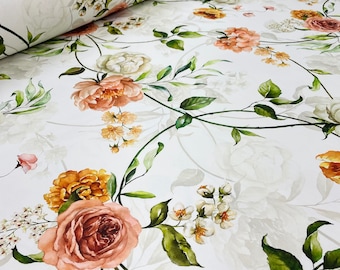 Italian fabric/Floral cotton fabric by meter/Home Decor Floral Fabric and Accessories/Bags Fabric/Cotton fabric for sewing/Made in Italy
