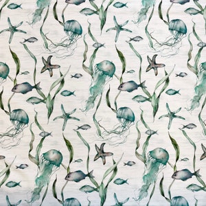 Stof met marinemotief per meter, breedte 320 cm/katoenen visstof voor woninginrichting en accessoires/tafelkleedstof/lakenstof