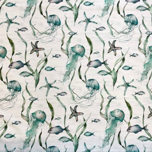 Ocean themed fabric by meter/Fish Cotton Fabric for Home Decor and Accessories/Tablecloth Fabric/Linen Cloth