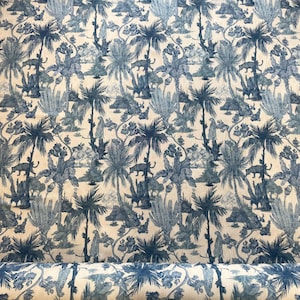 Stoffa fantasia tropicale blu e beige per tende / Tropical pattern fabric blue beige for curtains