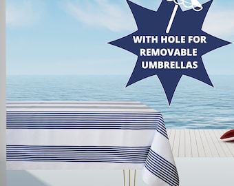 Mantel antimanchas a rayas con agujero para sombrilla extraible disponible oval cuadrado redondo y rectangular en varios tamaños