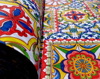 Mediterranean fabric/ Sicilian majolica fabric width 110&quot;/Sicilian fabric for clothing or home textiles/ Sicily pattern