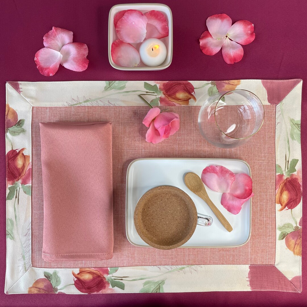 Waterproof Floral Placemats Sets/placemats Handmade in Italy/pink