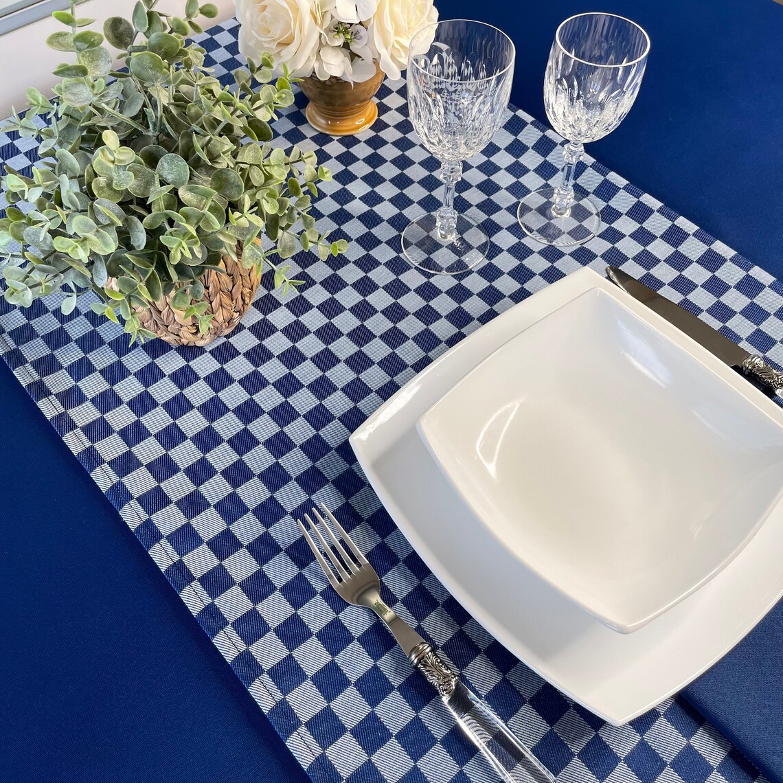 Wipeable blue gingham tablecloth. Round gingham tablecloth Etsy