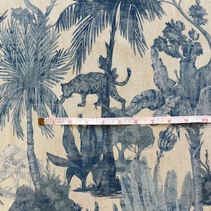 Stoffa jungle blu e beige per arredamento casa / Jungle fabric blue beige for home decor