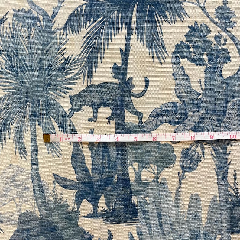 Stoffa jungle blu e beige per arredamento casa / Jungle fabric blue beige for home decor