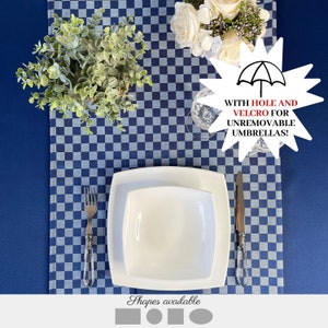 Outdoor square tablecloth with umbrella hole/Waterproof blue gingham tablecloth/Round tablecloth/Tablecloth oval/Tablecloth rectangle