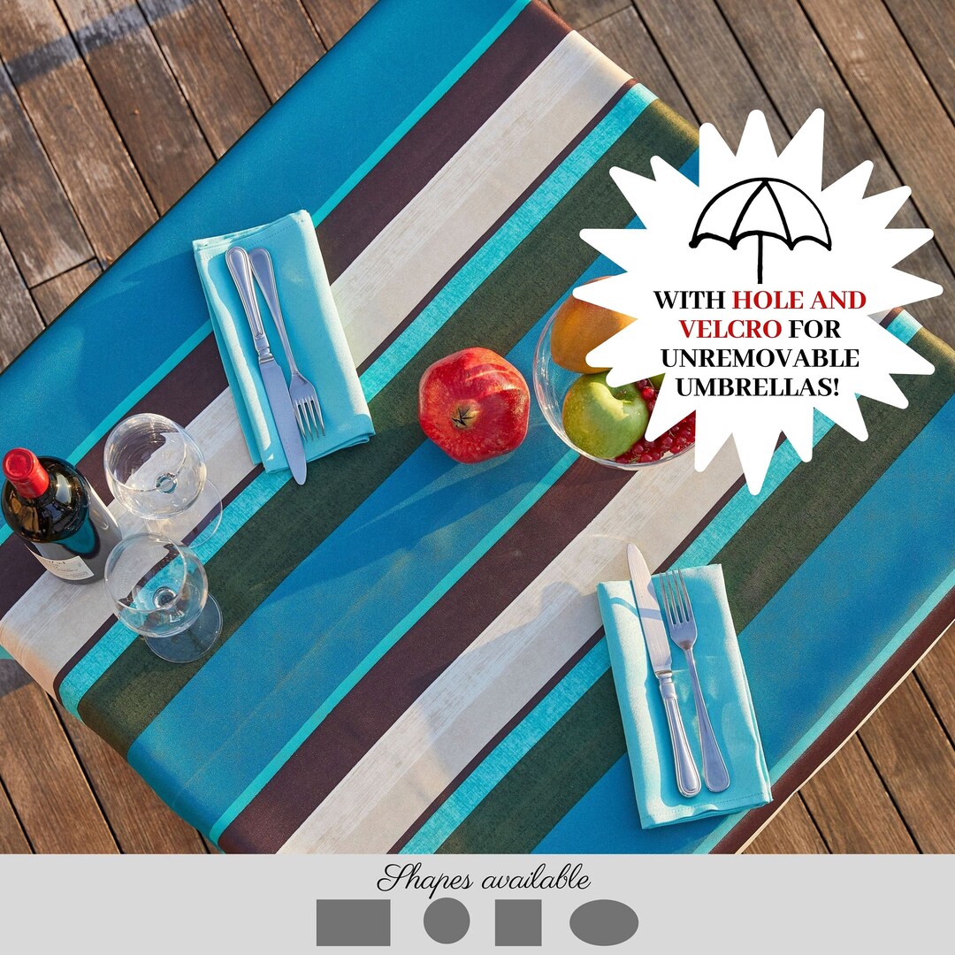 Outdoor Tablecloth With Hole for Umbrella Waterproof Striped Tablecloth