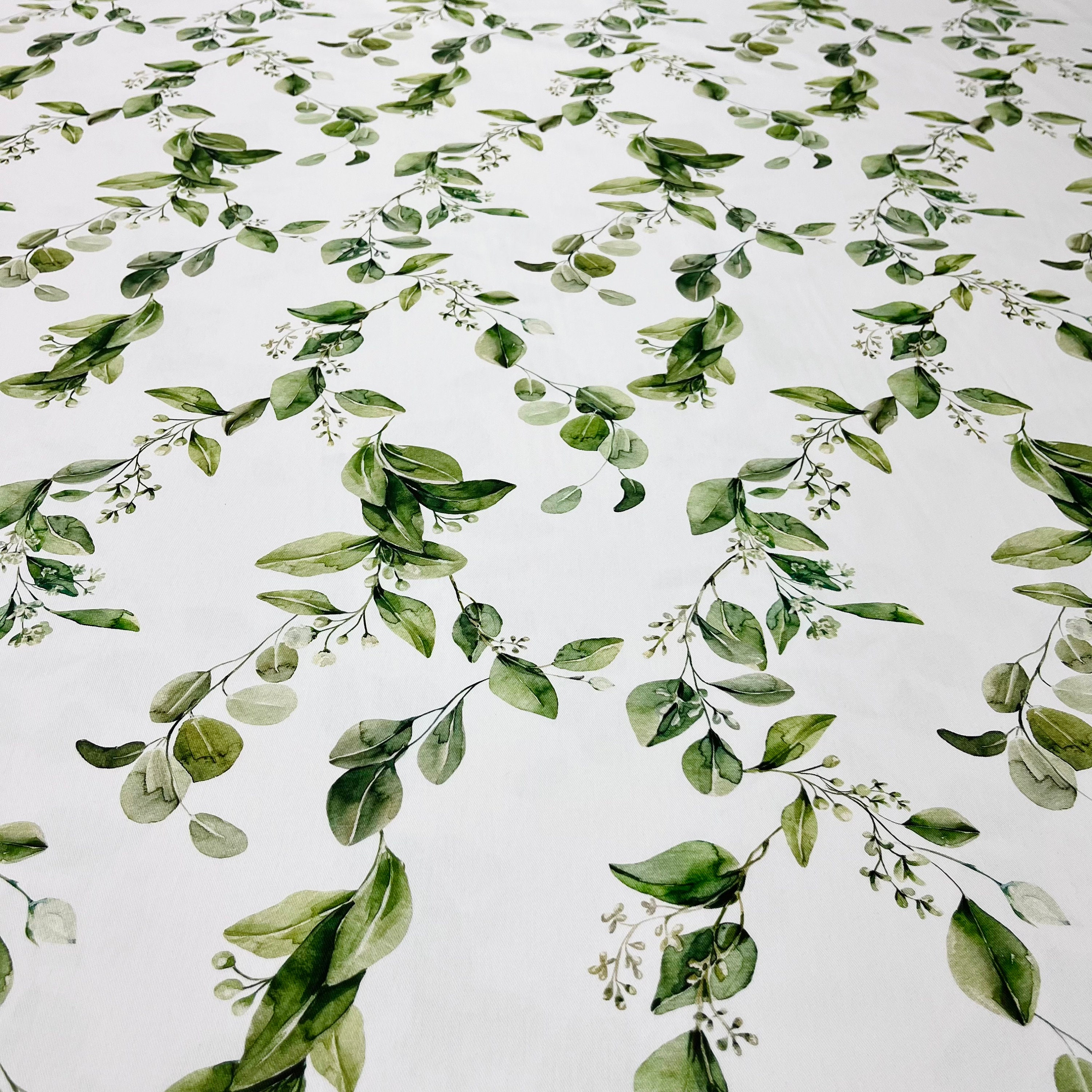 Cotton duvet cover fabric width 126"/White Cotton drill fabric with Leaves for Home Decor and Accessories/Tablecloth/Linen Fabric