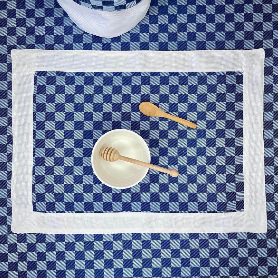 Waterproof Gingham Blue Placemats Sets Linenlike With or Etsy UK