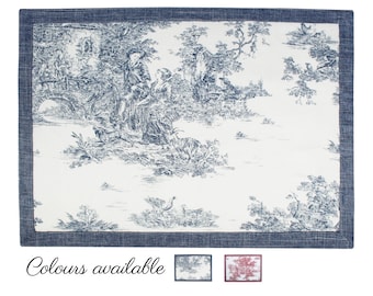 Platzdeckchen Set mit 2, 4 oder 6 Stücke Blaue/Platzdeckchen aus Stoff Toile de Jouy aus Baumwolle 100% Made in Italy/Tischset