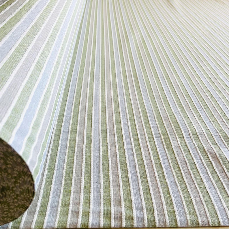 Tessuto a Righe Verde Beige Grigio + Tinta Unita Verde, Policotone 240g–Alta Qualità, Ideale per Tappezzeria,Cuscini,Tende,Progetti Creativi immagine 10