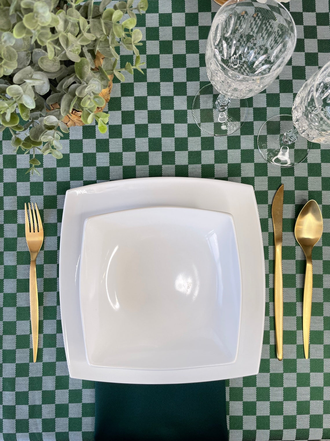 Waterproof Green Gingham Tablecloth. Round Gingham Tablecloth Etsy Norway