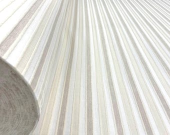 Beige Striped Fabric by the Yard | Heavyweight Upholstery Fabric 110” Wide for Curtains, Pillows, Tablecloths & Home Decor