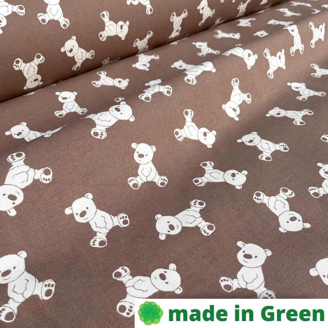 Bear Cotton Fabric/ Fabric by Yard Bears White and Brown Width 110