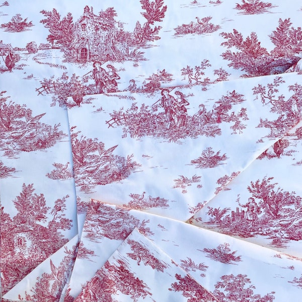 Tissu Toile de Jouy Rouge/ Tissu Haut de Gamme Made in Italy/ Tissu Largeur 180 cm