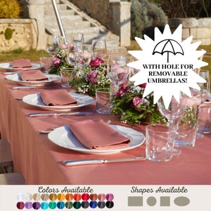 Outdoor Tablecloth with Umbrella Hole – Custom Made in Italy – High Quality, Soft, Stain Resistant Patio Table Cover