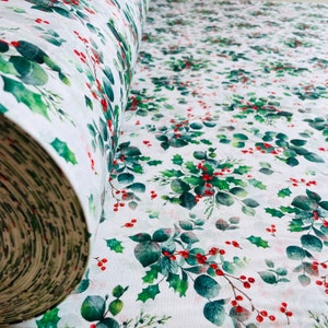 Christmas fabric by the yard/Christmas fabric by meter width 110"/ Christmas fabric collection for table linen and decorations/Holly fabric