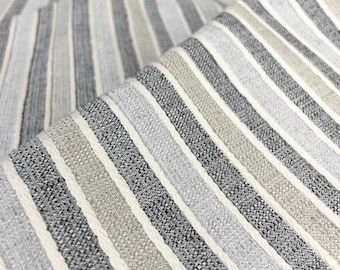 Gray Beige Striped Fabric by the Yard | Heavyweight Upholstery Fabric 110” Wide for Curtains, Pillows, Tablecloths & Home Decor