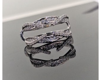 Enhancer Ring, 0.70Ctw Round Cut Real Moissanite Enhancer Ring Guard For Women's /Engagement/Anniversary Ring, 14K White Gold Plated
