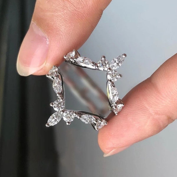 Enhancer Band Rings, 2CT Marquise Cut Simulated Diamond Enhancer Guard Wrap Ring 14K White Gold Finish, Wedding Rings