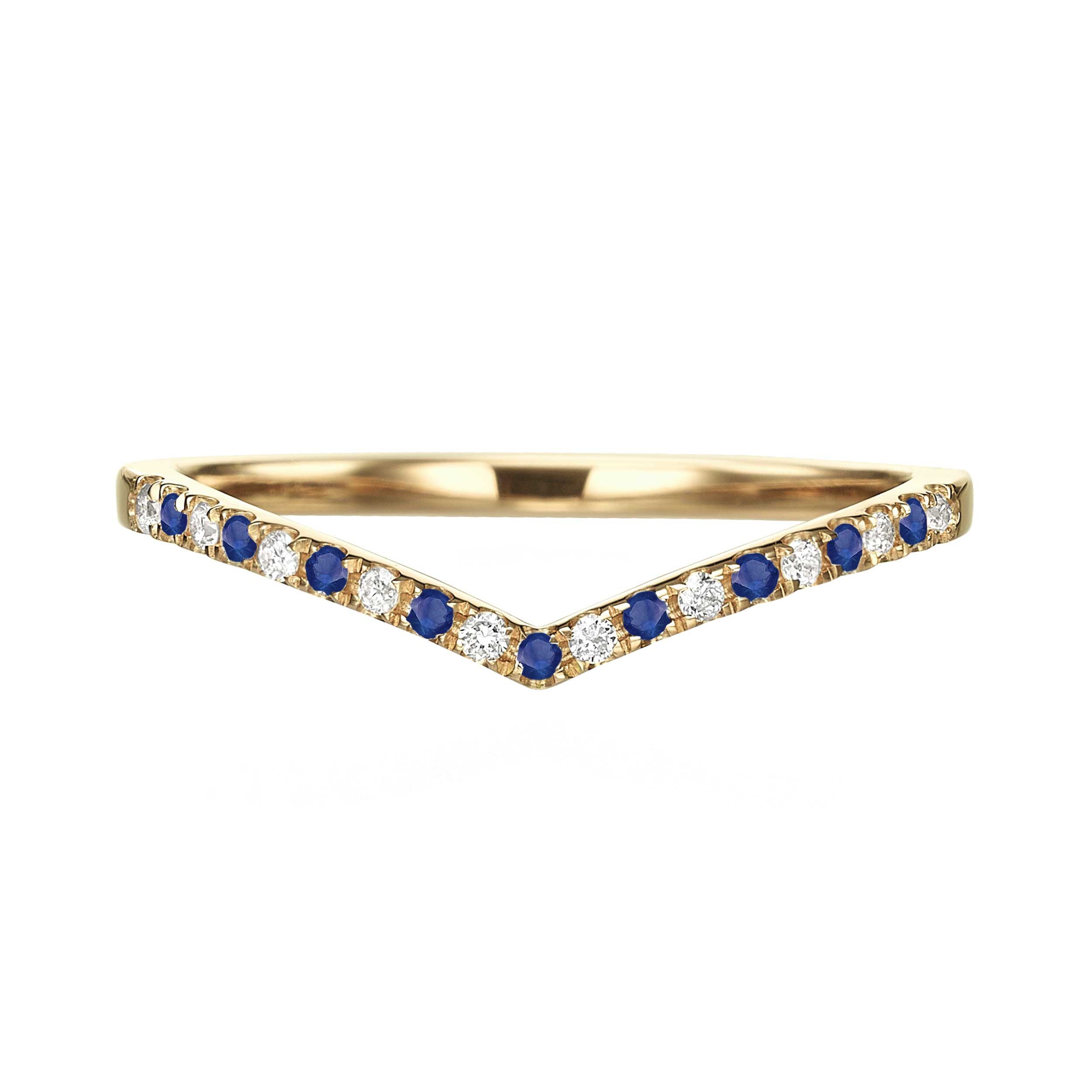 Sapphire & Diamond V Ring For Women Chevron Wedding Band Etsy
