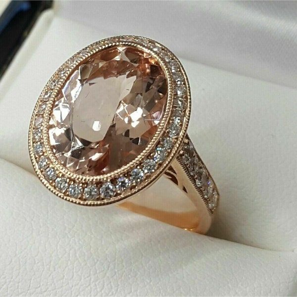 Engagement Rings, 2.20 Ct Oval Cut Morganite With Engagement Halo Ring For, 14k Rose Gold Finish Morganite Ring Use In Specials Occasion