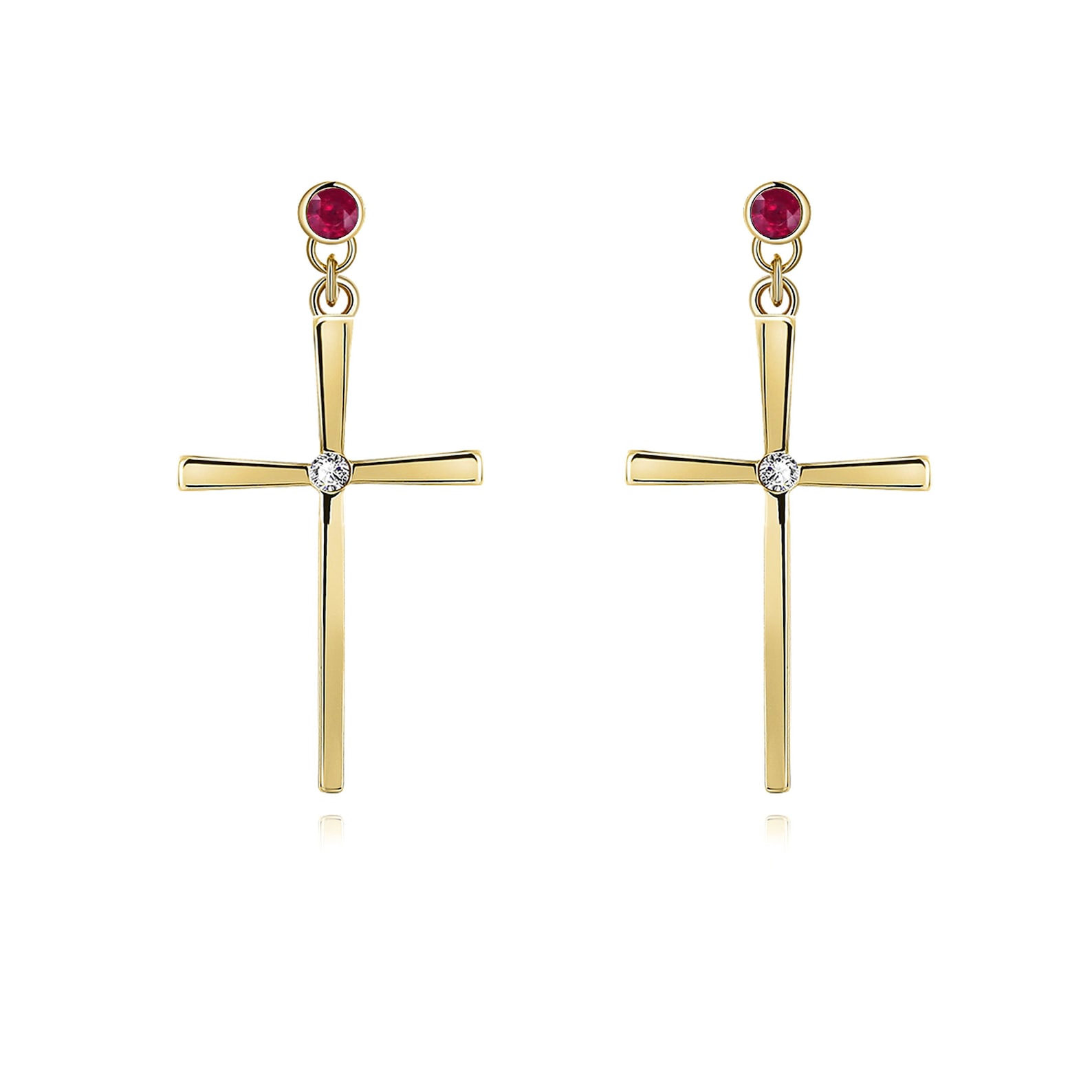 Red Ruby & Diamond Cross Dangle Earrings For Women 14K Gold Etsy
