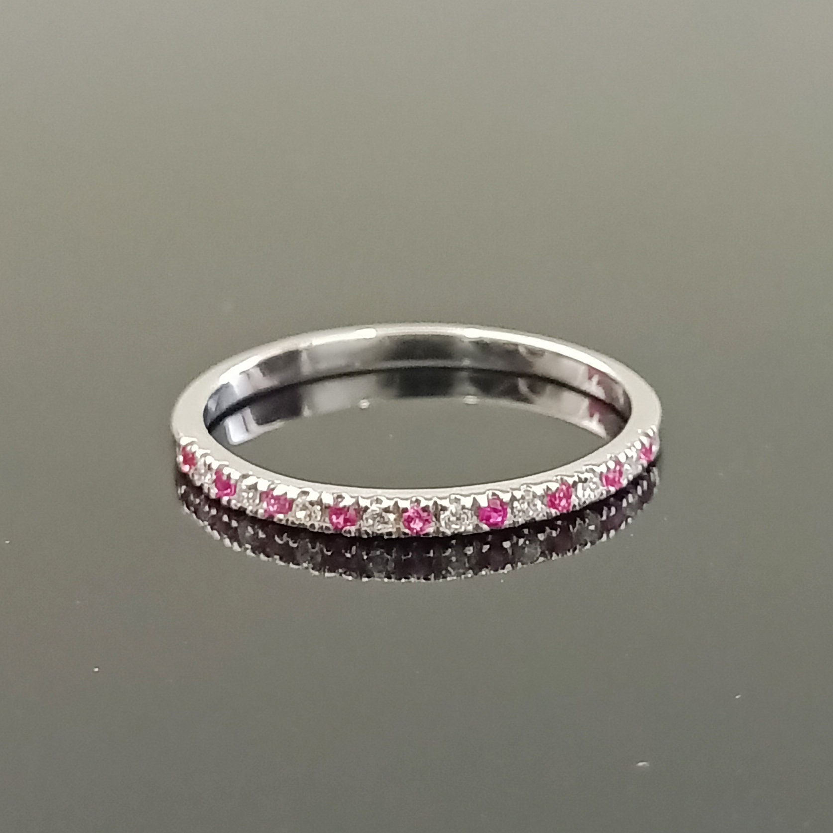 Alternate Ruby & Diamond Wedding Band for Women 14K Gold | Etsy