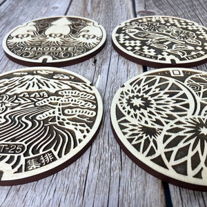 Japanese Manhole Cover Coasters Digital Bundle B: Set of 4 designs, plus 1 blank circle! Instant download for CNC cutting/engraving/printing