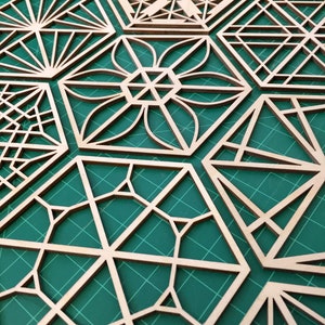 Japanese Kumiko Coasters Digital Bundle C: Set of 12 designs, plus 1 blank hexagon! Instant download for CNC cutting, engraving or printing.