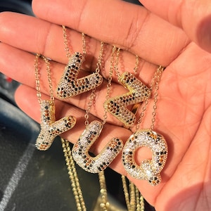 Personalized Initial Letter Necklace – Gold Pendant with Cubic Zirconia Stones, Custom Alphabet Jewelry, Gift for Her, Bridesmaid Gift
