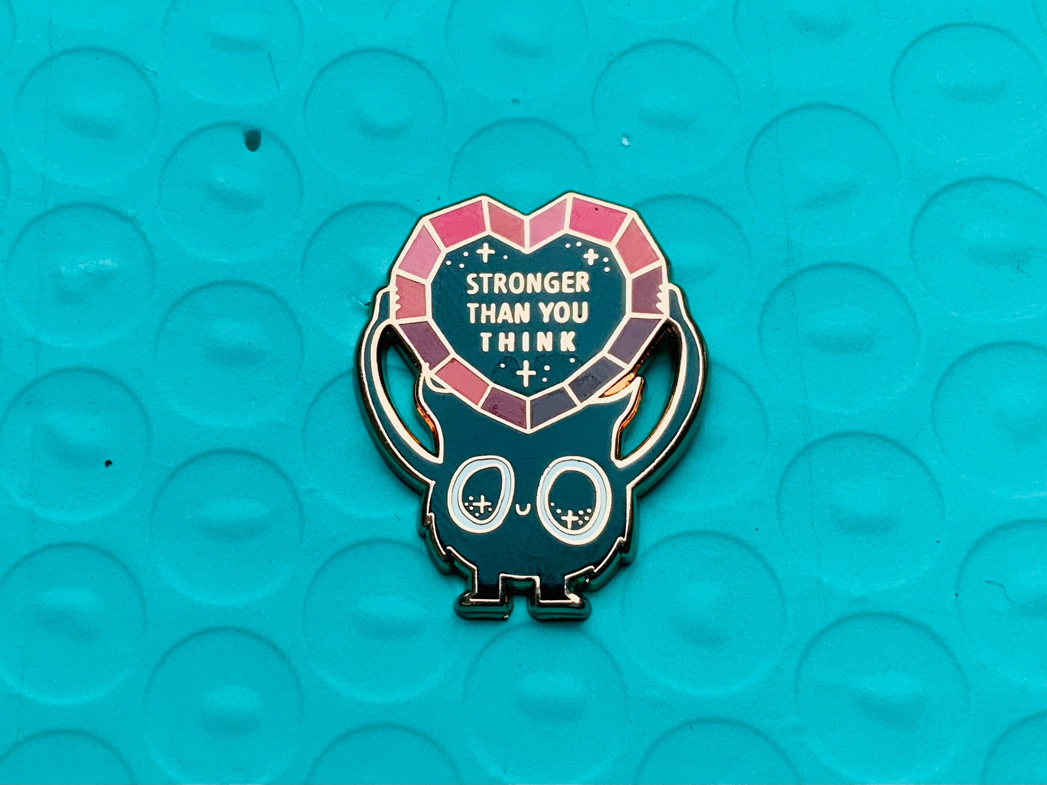 Stronger than you think HOPE Isolation Monster HEART depression mental health pin- Hard enamel pin with copper rose gold