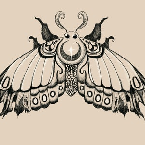 Moonlight sketchy MOTH mounted A5 print