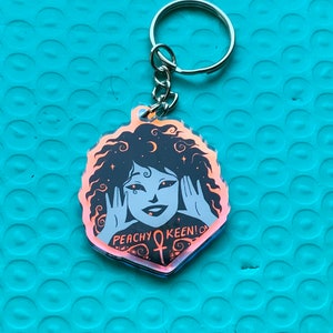DEATH “Peachy Keen” 50mm/2  inch holographic keychain with silver chain Sandman