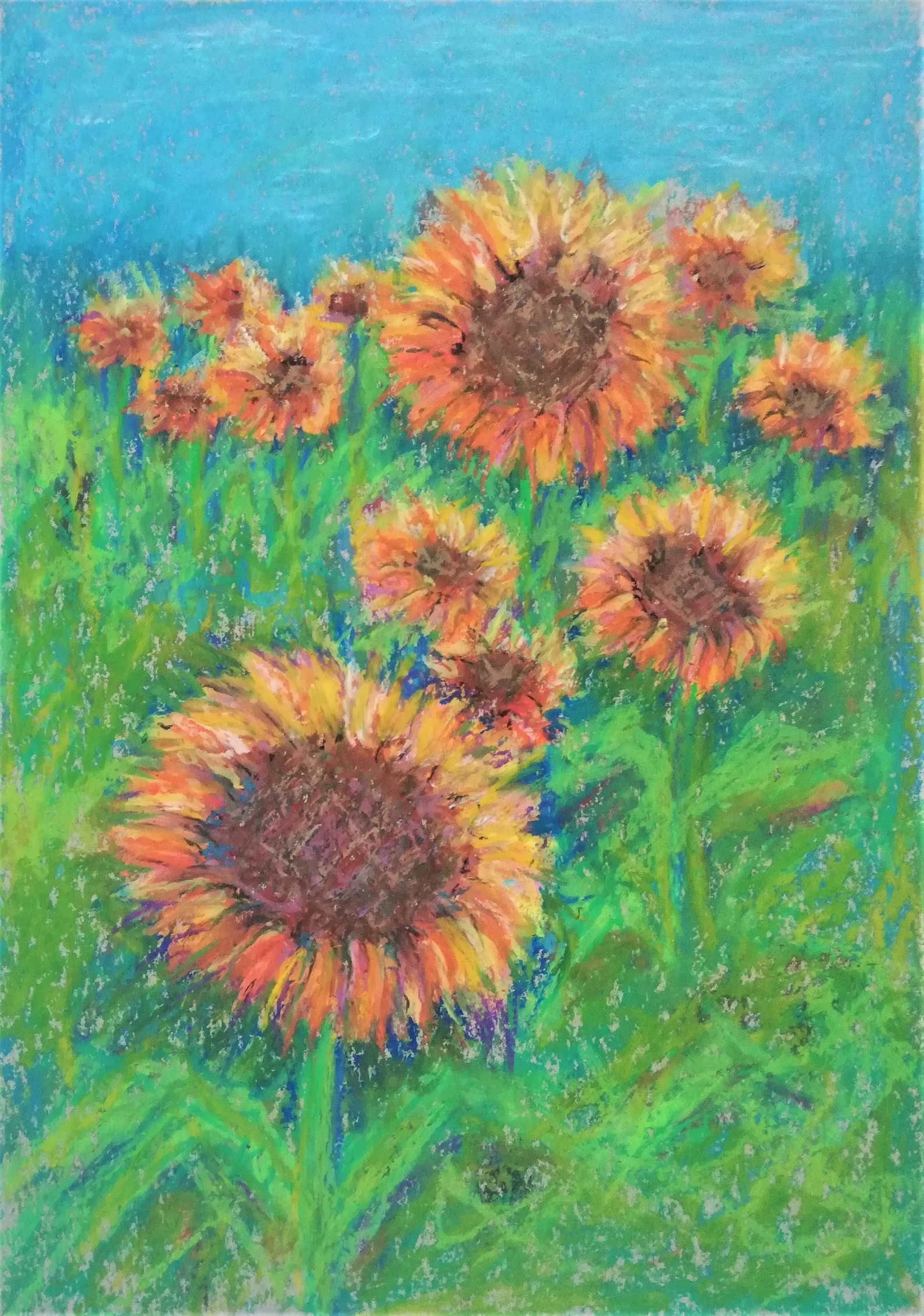 Sunflower Oil Pastel Painting.original Painting Yellow Etsy