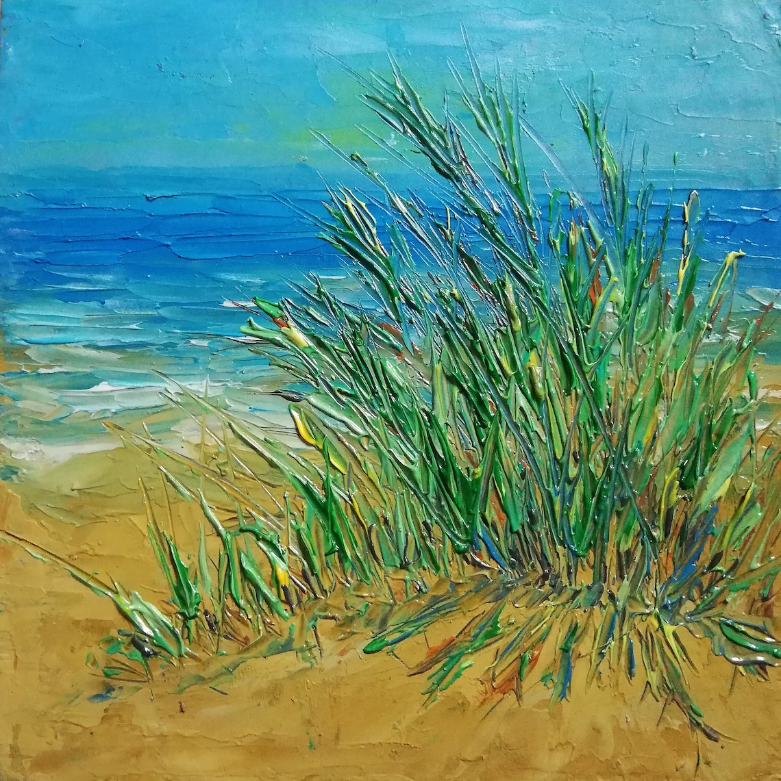 Sea and Sand Dune Landscape Oil Painting Impasto Style.original