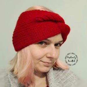 Pretied head wrap, twisted earwarmer, hand knitted headband