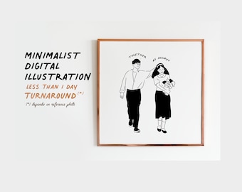 Digital line drawing, couple portrait, family portrait, wedding portrait, digital minimalist drawing, custom minimalist drawing in my style