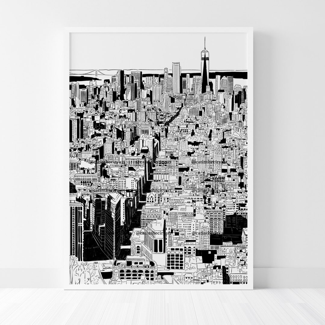 New York City Line Drawing New York Doodle, New York Black and White