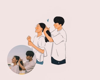 Custom line digital portrait, custom minimalist digital drawing, family portrait, couple portrait from photo in my style