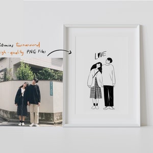 Dessin au trait personnalisé, dessin minimaliste personnalisé, dessin de couple à partir d'une photo dans mon style image 1