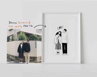 Custom Minimalist Line Art Portrait from Photo – Personalized Couple Illustration, couple portrait from photo in my style