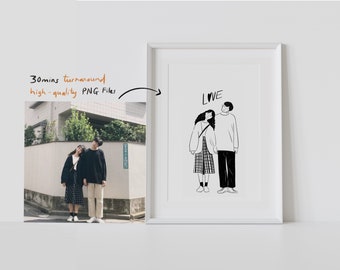 Dessin au trait personnalisé, dessin minimaliste personnalisé, dessin de couple à partir d'une photo dans mon style