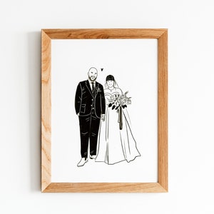 dessin au trait de mariage, dessin au trait de couple, dessin simple de couple, cadeau de mariage personnalisé à mon style