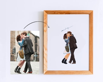 Custom color drawing in my style, couple illustration, couple drawing, family drawing, small custom drawing, wedding custom drawing