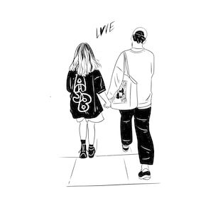 Custom line drawing, couple portrait - 2 figures