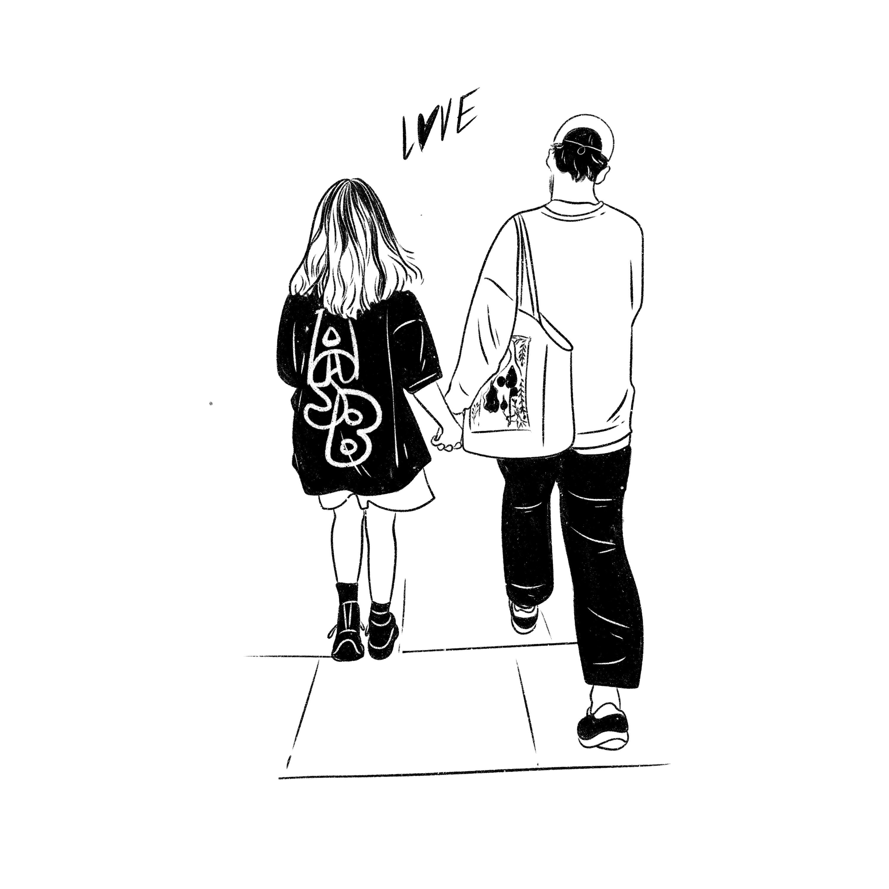 Custom line drawing, couple portrait - 2 figures