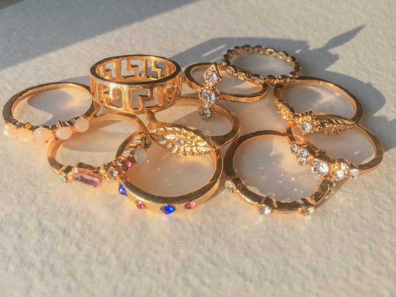 Indie Beach Rings Bohemian vintage Retro Stacking Midi Ring Summer Golden Rings Metallic Fashion Fingers Rings